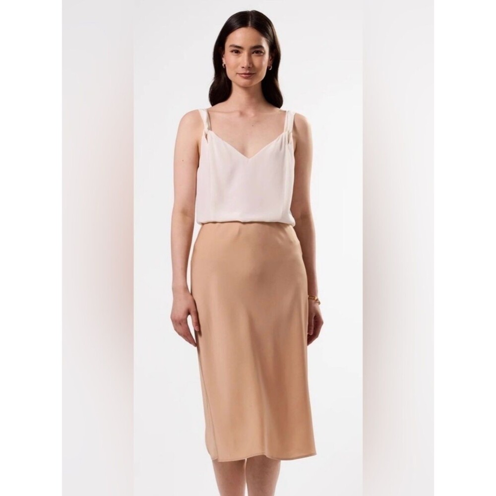 Amour Vert Eve Stretch Silk Skirt - Biscotti